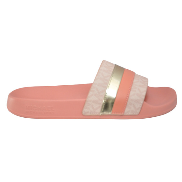 Michael Kors Brandy Metallic Striped Logo Slide Sandal Sherbert Pink Nib $85 - Picture 2 of 5